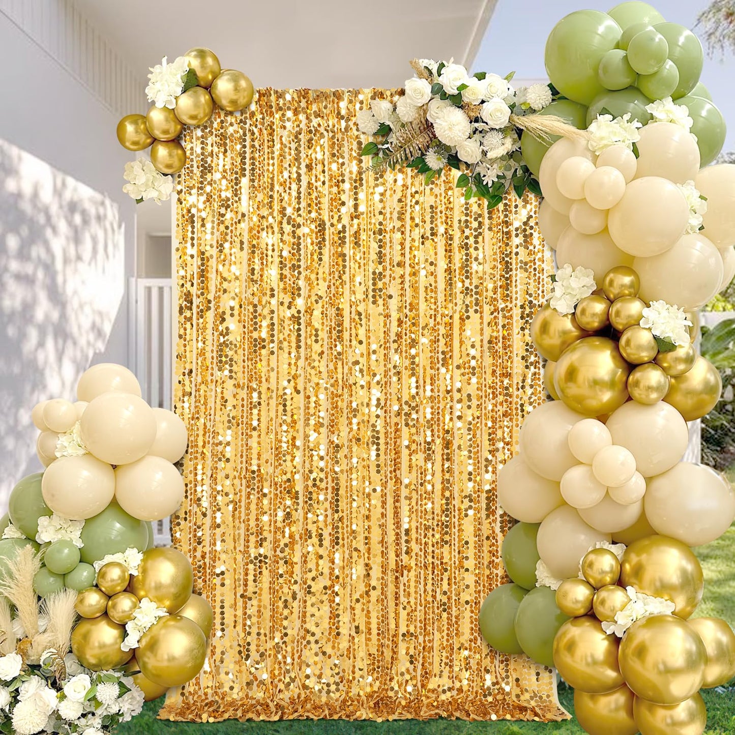 Big Payette Sequin Backdrop 4ftx8ft Gold Shimmer Backdrop Curtains Glitter Fabric Drapes for Birthday Party Baby Shower Decorations