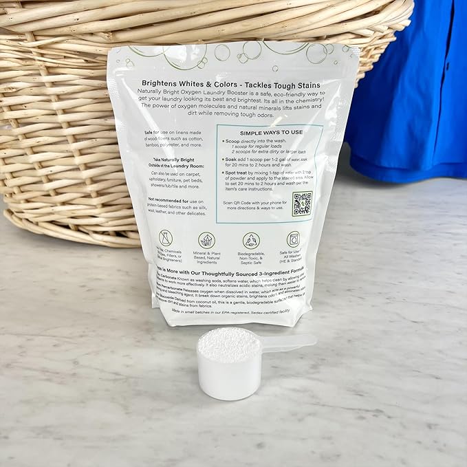 Heritage Park Naturally Bright Oxygen Powder - Laundry Detergent Booster, Color-Safe, Chlorine-Free, Bleach-Free - Unscented, Ultra Concentrated (2.5 LBS)