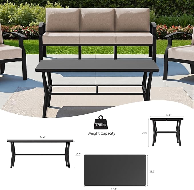 RTDTD Aluminum Outdoor Patio Furniture Set,7 Seats Patio Conversation Sets with Rectangular Coffee Table,Metal Patio Sectional Furniture Set with 2 Swivel Rocking Chairs,Sand
