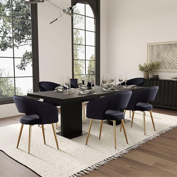 COMULER Black and Gold Velvet Dining Chairs, Modern Dining Room Chairs with Arms Set of 4 Upholstered Accent Chair Armchair with Barrel Back for Kitchen Living Room