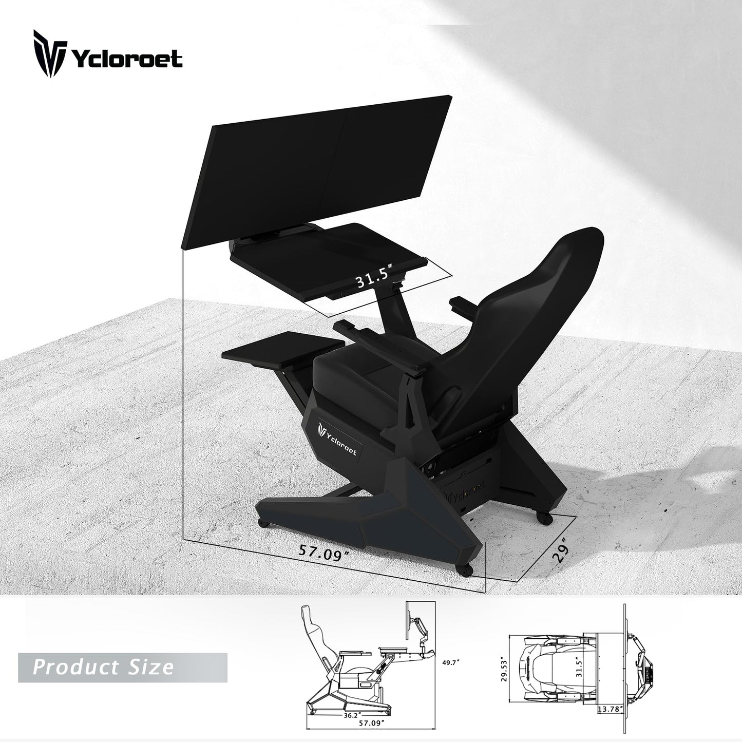 Ycloroet Zero-Gravity Gaming & Office Chair with Dual Monitor Arm, Mobile Reclining Workstation for Home Office and Ergonomic Gaming Setup