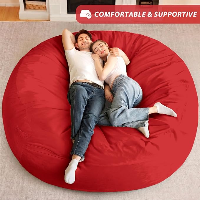 HABUTWAY XX-Large Bean Bag Chair: Giant 7' Memory Foam Furniture Bean Bag Chairs for Adults with Microfiber Cover 7Ft (Red)