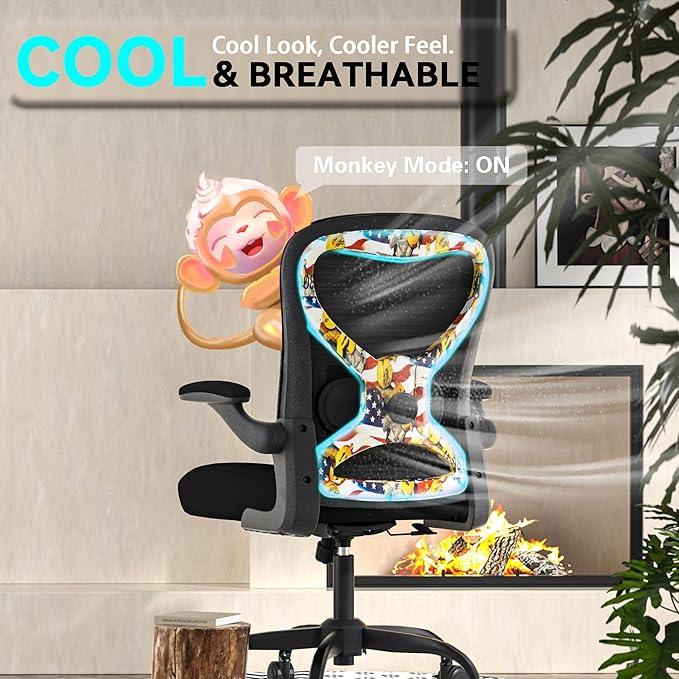 CASASIO Office Desk Chair with Ergonomic Lumbar Support, Extra-Thick Seat Cushion, Flip-up Arms, Breathable Mesh Back, Computer Task Chair for Home Office