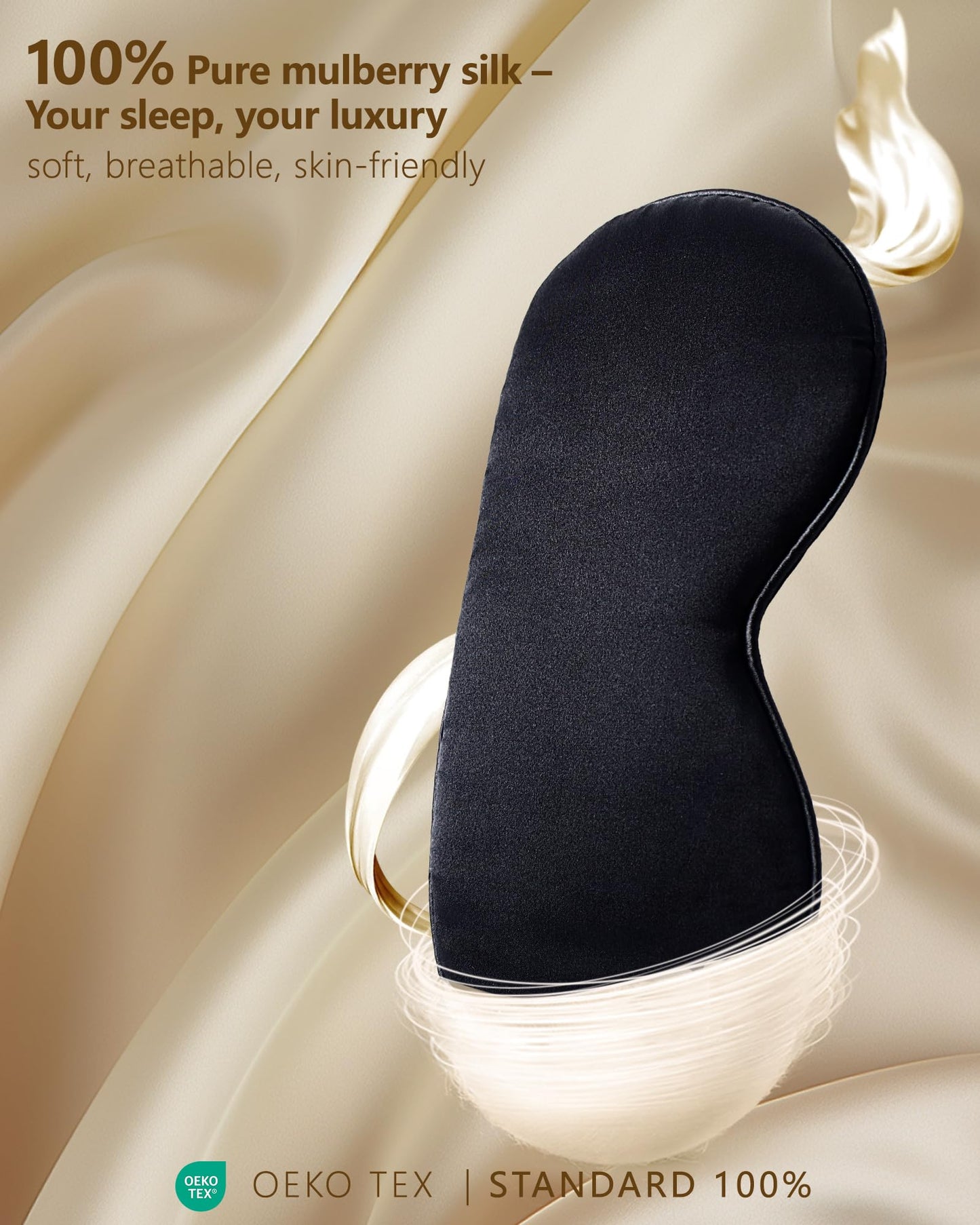 BLSSNZ Silk Sleep Mask for Women and Men - Soft Breathable Organic Natural Mulberry Silk Fabric Blackout Eye Mask with Adjustable Straps No Pressure Eye Mask for Travel Essentials Gifts (Black)