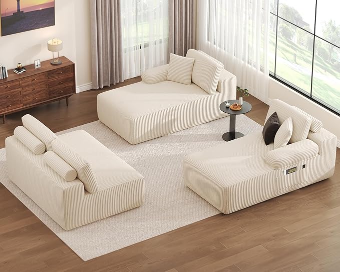 DURASPACE 126.2'' U Shaped Modular Sectional Sofa Couch Convertible 4-Seater Boneless Couches for Living Room (Beige)