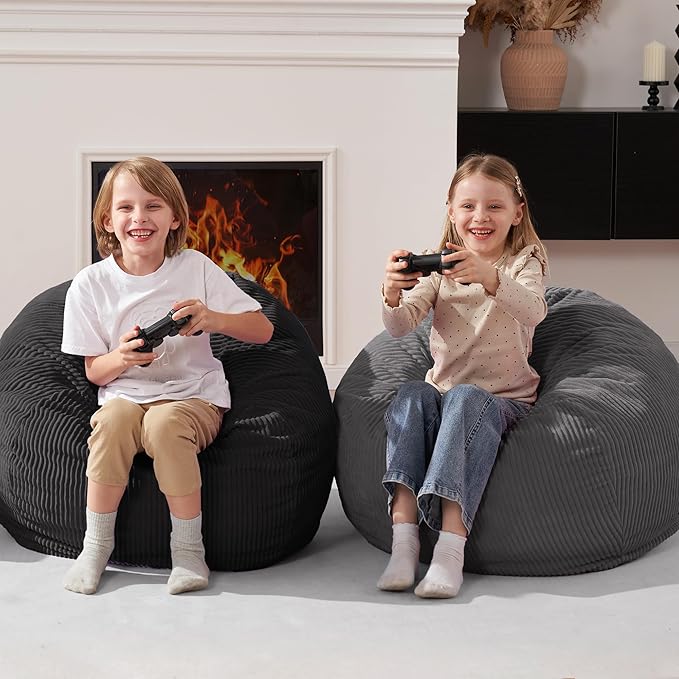 Homguava 2FT Bean Bag Chair,Teardrop Bean Bags Small Beanbag Chair with Memory Foam Filled and Ultra Soft Corduroy Cover for Living Room, Bedroom (Black)