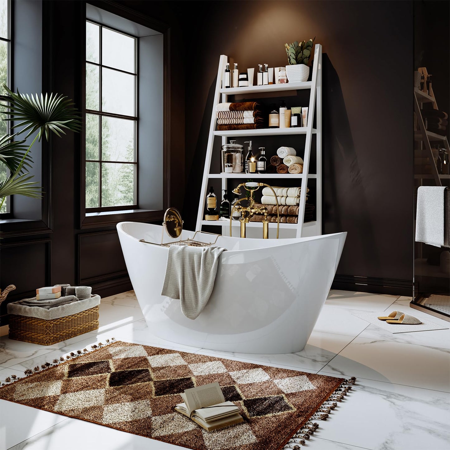 Empava Bathtub, 67" Soaking Tub, Acrylic Free Standing Tub with Center Drain and Overflow, Contemporary Design Bathtub for Bathroom, cUPC Certified, Glossy White
