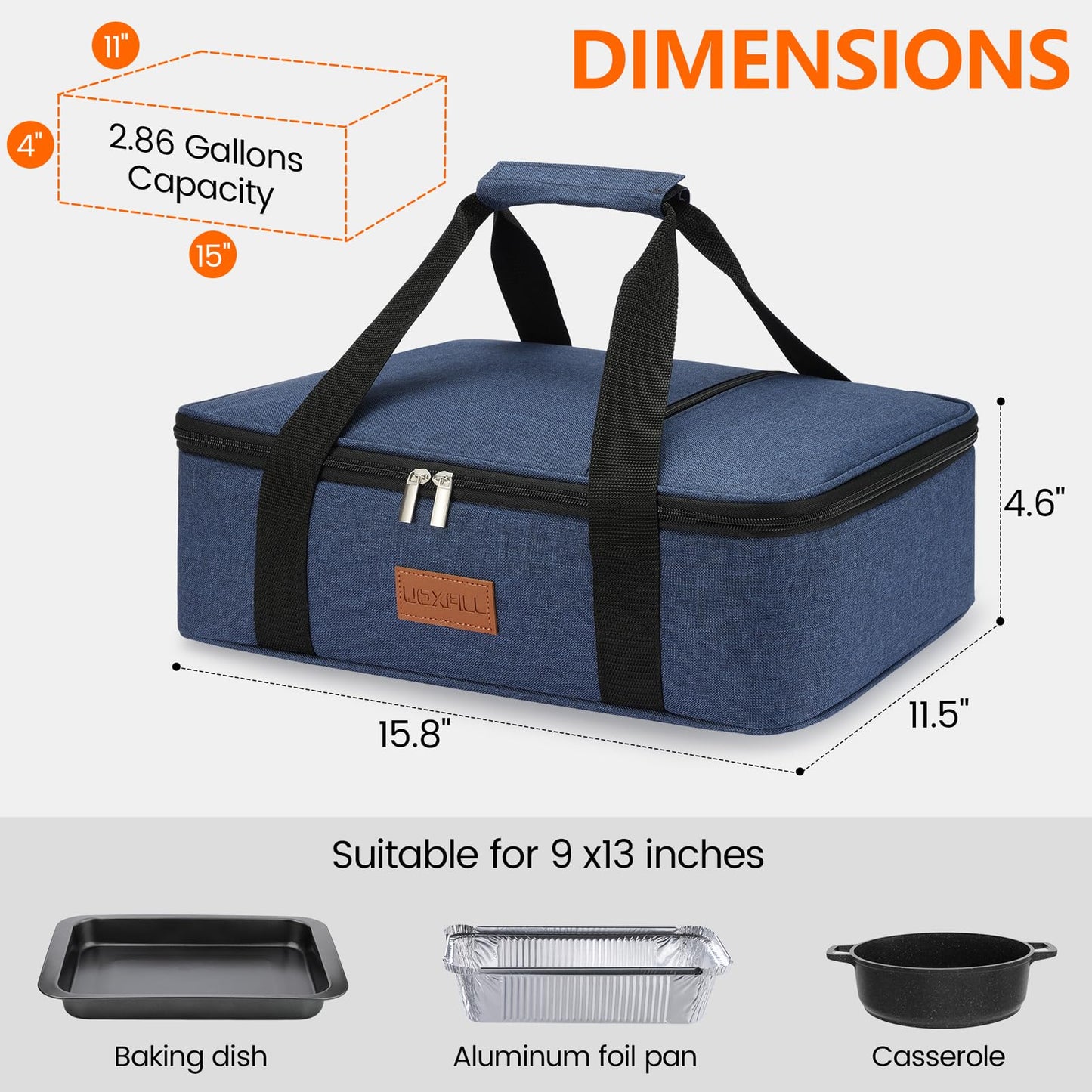 Food Warmer Electric Casserole Carrier - Large Heated Lunch Bag for Car Truck, 12V/24V/110V, Thermos for hot food for Potluck Cookouts Parties Picnic,Lasagna Lugger,Fits 9"x13" Baking Pan