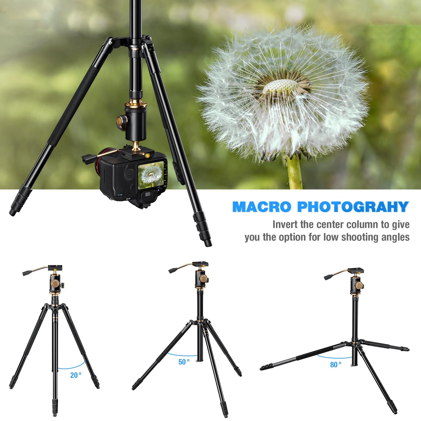 Yotilon Aluminum Camera Tripod & Monopod With Removable Handle And 360 Ball Head, 77.2 Max Height, 17.6Lb Load Capacity, Sil