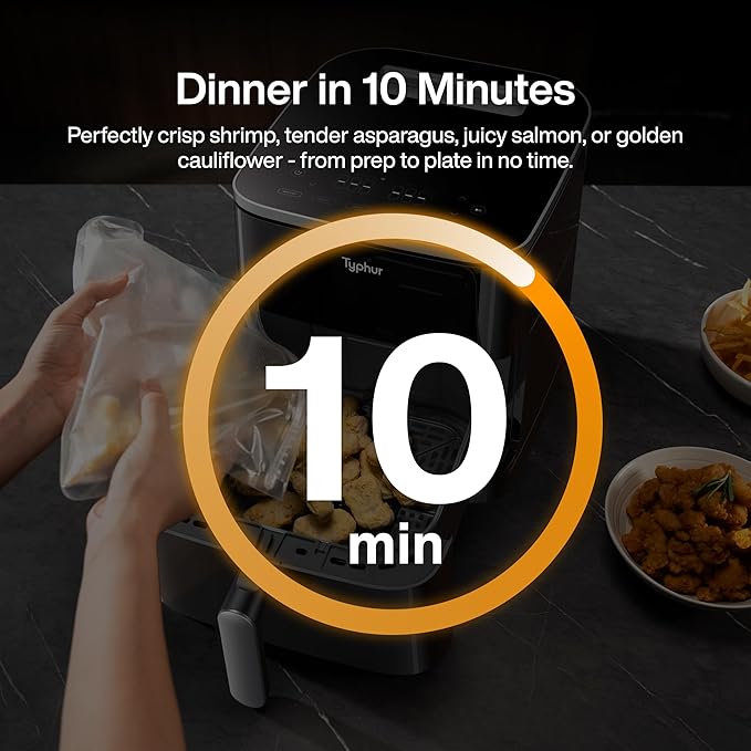 Typhur Sync 8QT AI Smart Air Fryer with Built-in Wireless Meat Thermometer, 9-in-1 XL Non Toxic Ceramic Airfryer, 450ยฐF Max, Cooks 6lb Whole Chicken, Quiet & Dishwasher Safe, 120V