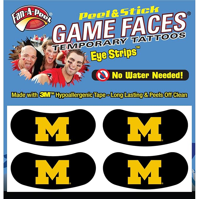Fan-A-Peel Michigan Waterless Temporary Tattoos - Hypoallergenic Peel and Stick Waterproof Temporary Tattoos - Officially Licensed