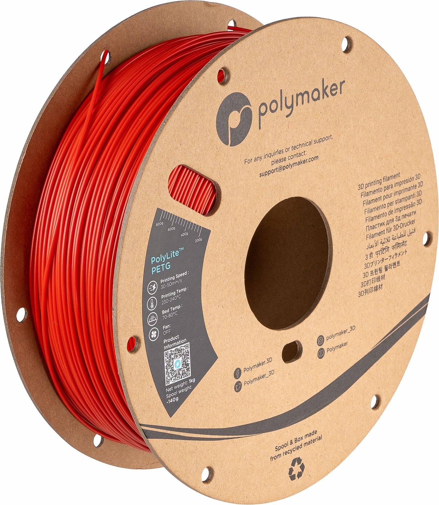 Polymaker PolyLite Red 3D Printer PETG Filament 1.75mm 1kg, Legacy PETG Formula, +- 0.03mm Dimensional Accuracy, Reliable Everyd
