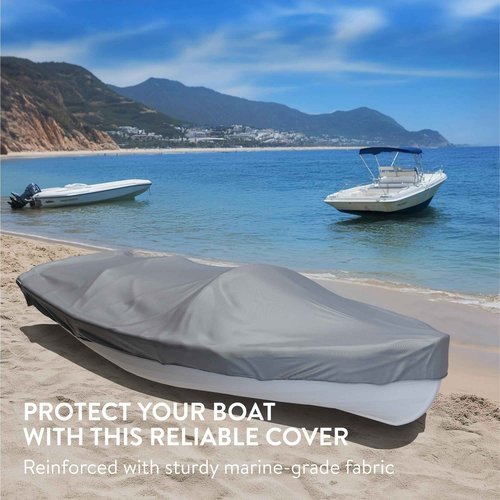 TeamObsidian Heavy Duty Waterproof Boat Cover - Universal Fit for 16' - 18.5' V-Hull Tri Hull Jon Fishing Bass Trailerable Boats