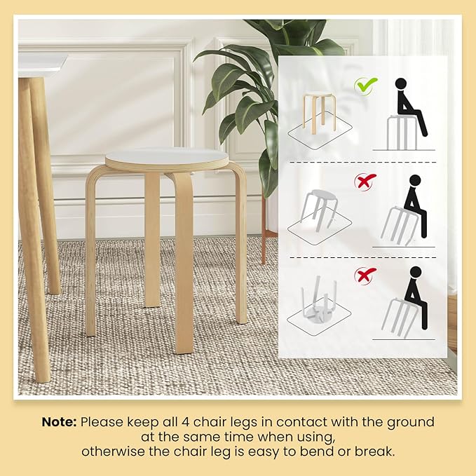 Giantex Stackable Stools Set of 4, 18" Round Stacking Backless Nesting Stools, School Chairs, Flexible Seating for Classroom Elementary, Students, Adults, Kitchen, Dining Room (Natural & White)