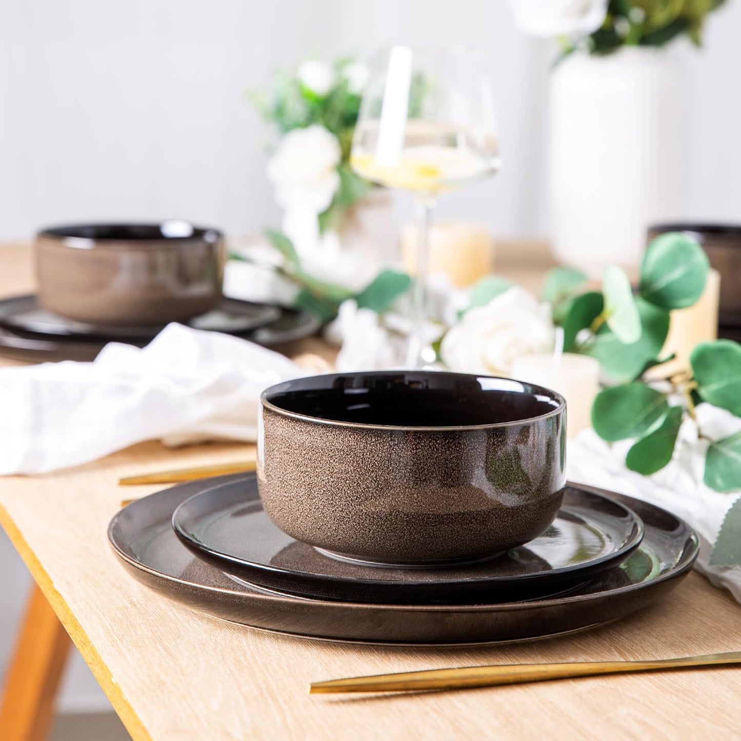 LERATIO Ceramic Dinnerware Sets for 8,Plates and Bowls Sets,Reactive Glaze Dishes Set,Highly Chip and Crack Resistant | Dishwasher & Microwave & Oven Safe Dishes set,Service for 8-Coffee (24pc)