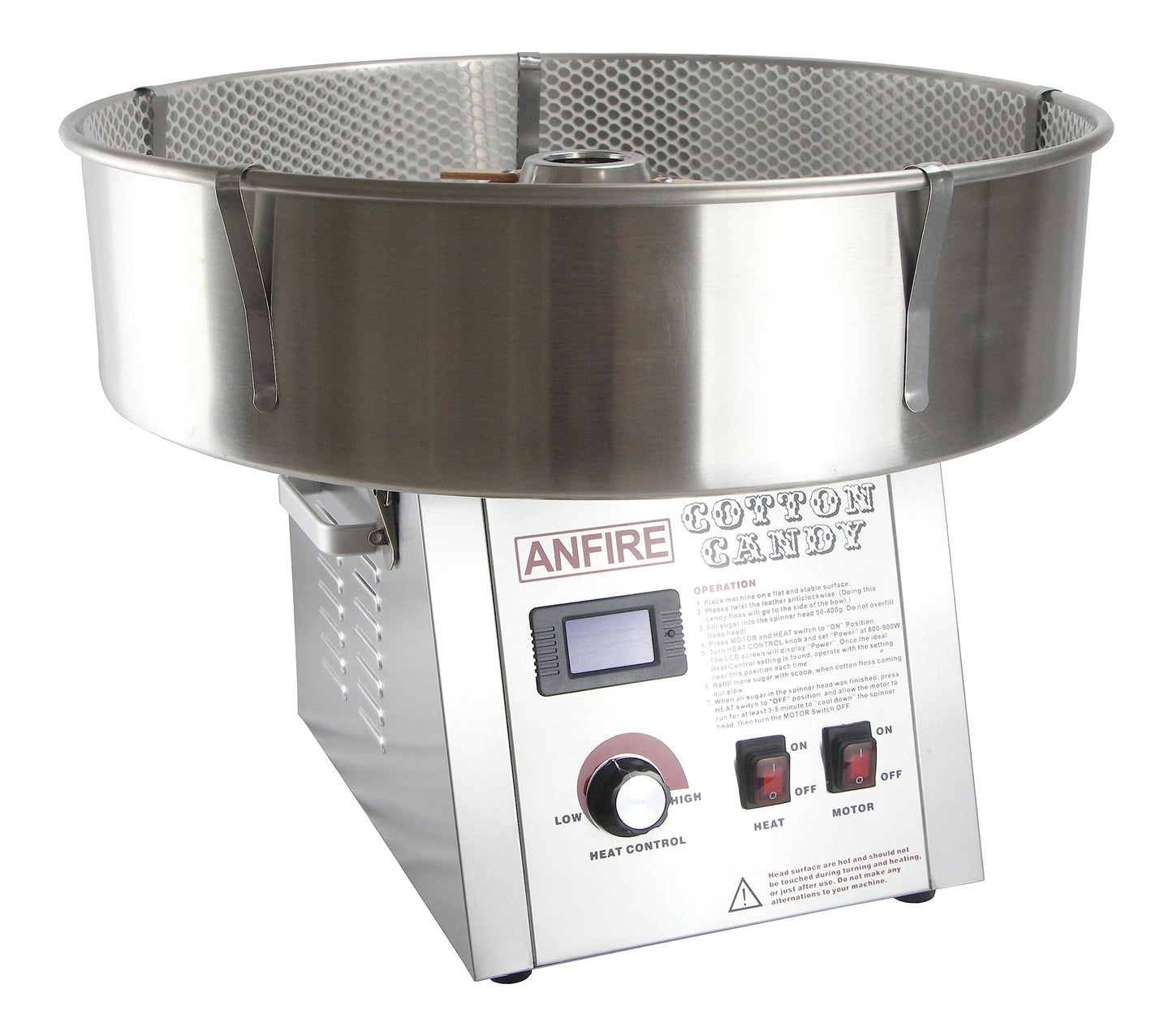 ANFIRE Commercial Professional Cotton Candy Machine 5" Spinner Head with 24" Metal Bowl and Floss Stabilizer Net