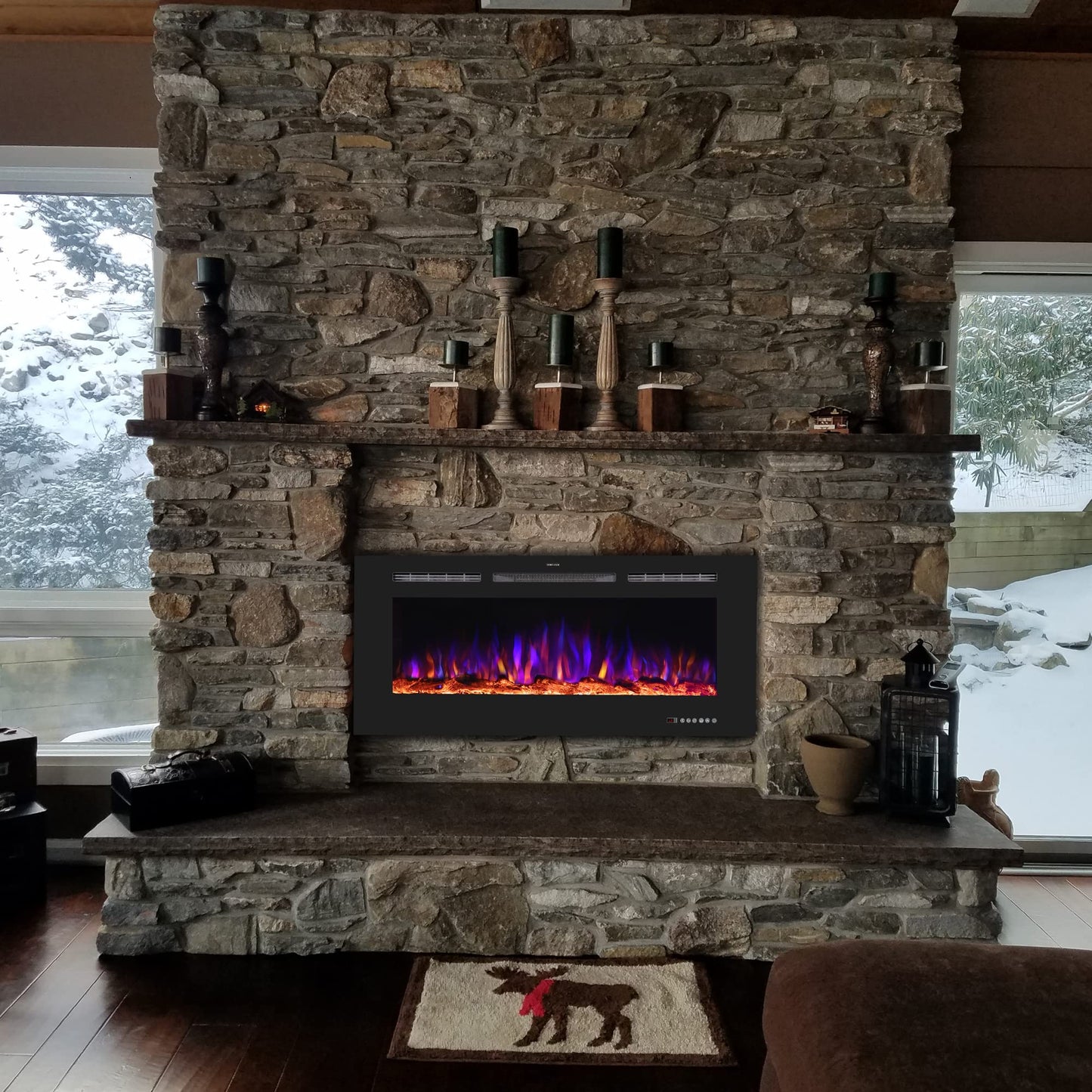 45'' Electric Fireplace Inserts, Recessed & Wall Mount Electric Heater and Linear Fireplace with Remote Control, Adjustable Flame Color, Temperature, Hard Wired & Plug in