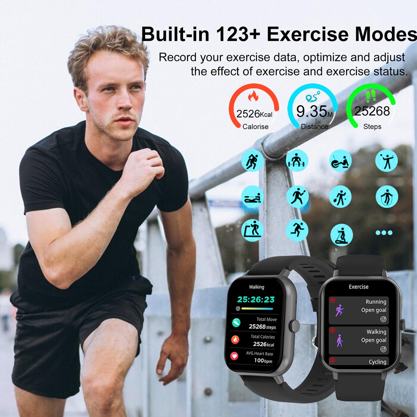 Pleivo Smart Watch, 1.83 Smartwatches For Men Women,Fitness Tracker With Heart Rate Spo2 Sleep Monitor,110+ Sport Modes, Ip68 W