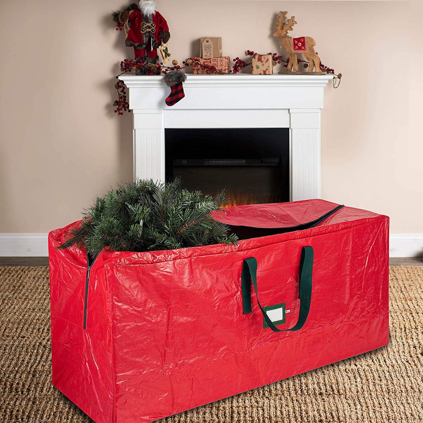 ZOBER Christmas Tree Storage Bag - Fits 9 Ft Artificial Trees - Plastic, Waterproof Christmas Tree Bag - Strong, Durable Handles - Labeling Card Slot - Red
