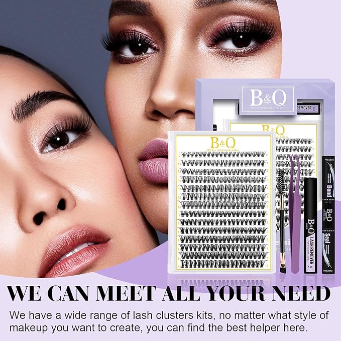 B&Q Lash Clusters Kit 280PCS Eyelash Clusters Kit,30D 40D C 9-16MIX Individual Lash Comfortable Eyelash Extension Set, Classic Look with Bond and Seal Waterproof, Remover DIY at Home(Set,30D40D-C)