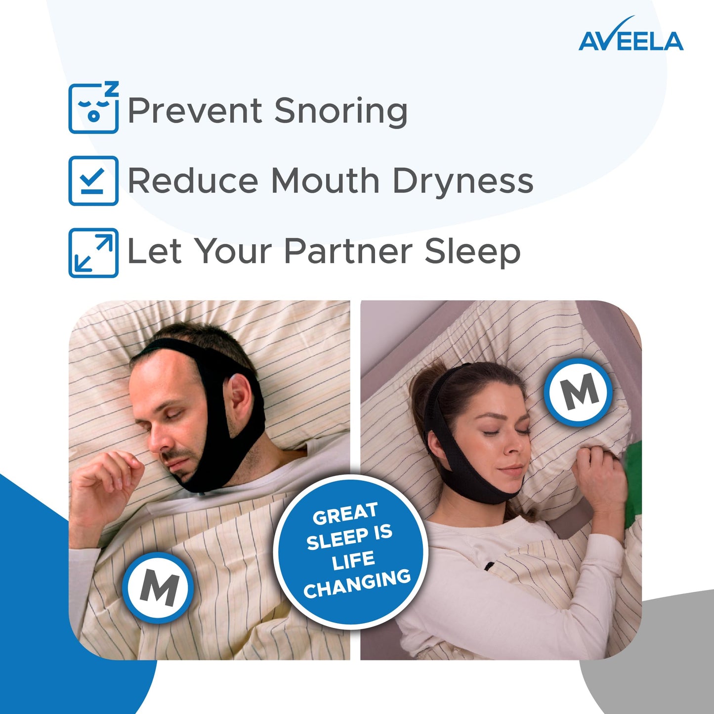 AVEELA Chin Strap for Sleeping and CPAP Users | Anti Snoring Chin Strap, Adjustable Jaw Strap for Sleep Apnea, Stop Snoring Solution for Men and Women, Comfortable Fit to Keep Mouth Closed – Large