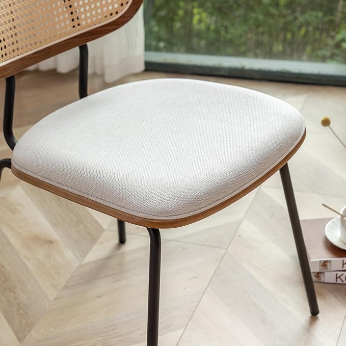 HOCEWI Rattan Dining Chairs Set of 4, Mid Century Modern Dining Chairs with Cane Back for Kitchen Dining Room, 19 Inch Fabric Beige