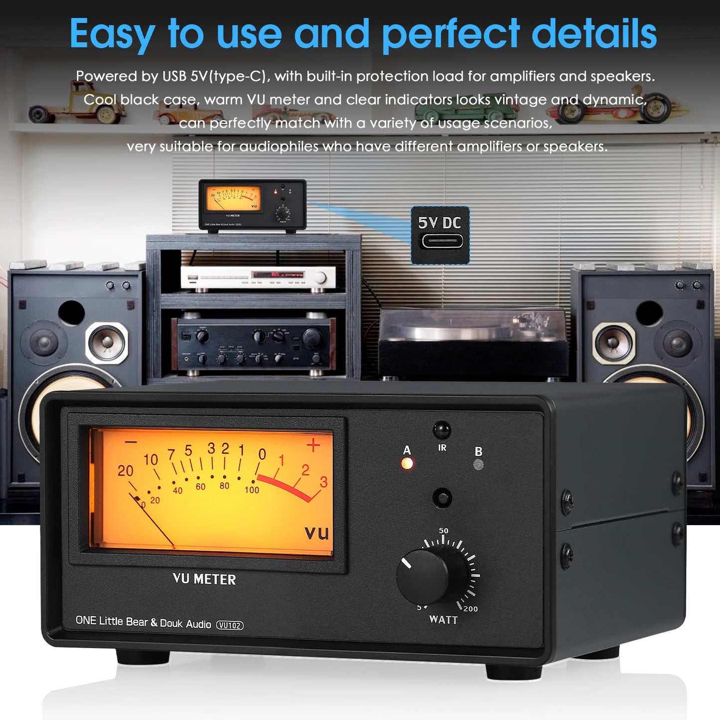 Douk Audio Vu102 2 Zone Speaker Selector Box Amplifier Switch With Vu Meter And Remote Control For Home Stereo System Studio Sou
