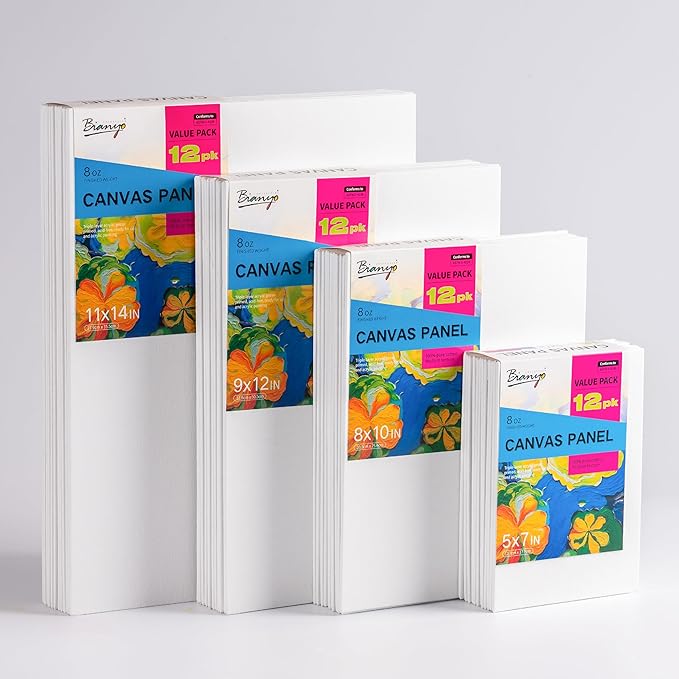 Bianyo 9x12 Inch Canvas Panels for Painting β 12 Pack, 100% Cotton, Triple Primed & Acid-Free, Art Boards for Acrylic & Oil Paints, Ideal for Artists, Students, Hobbyists & Beginners