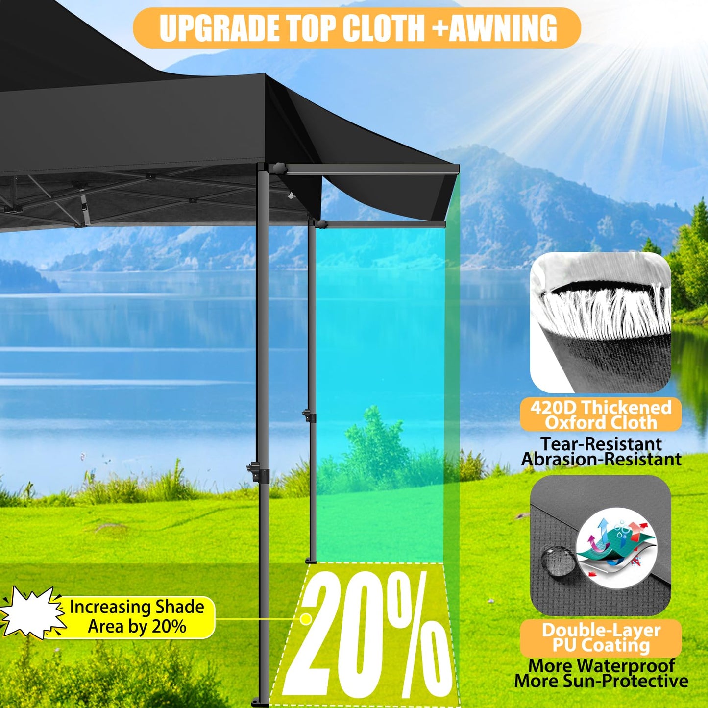 COBIZI 10x10 Pop Up Canopy Tent with Awning,Heavy Duty Canopy UPF 50+ All Season Wind Waterproof Commercial Outdoor Street Vendors Party Tents for Parties Canopy with Carry Bag(10 x 10 ft Black)