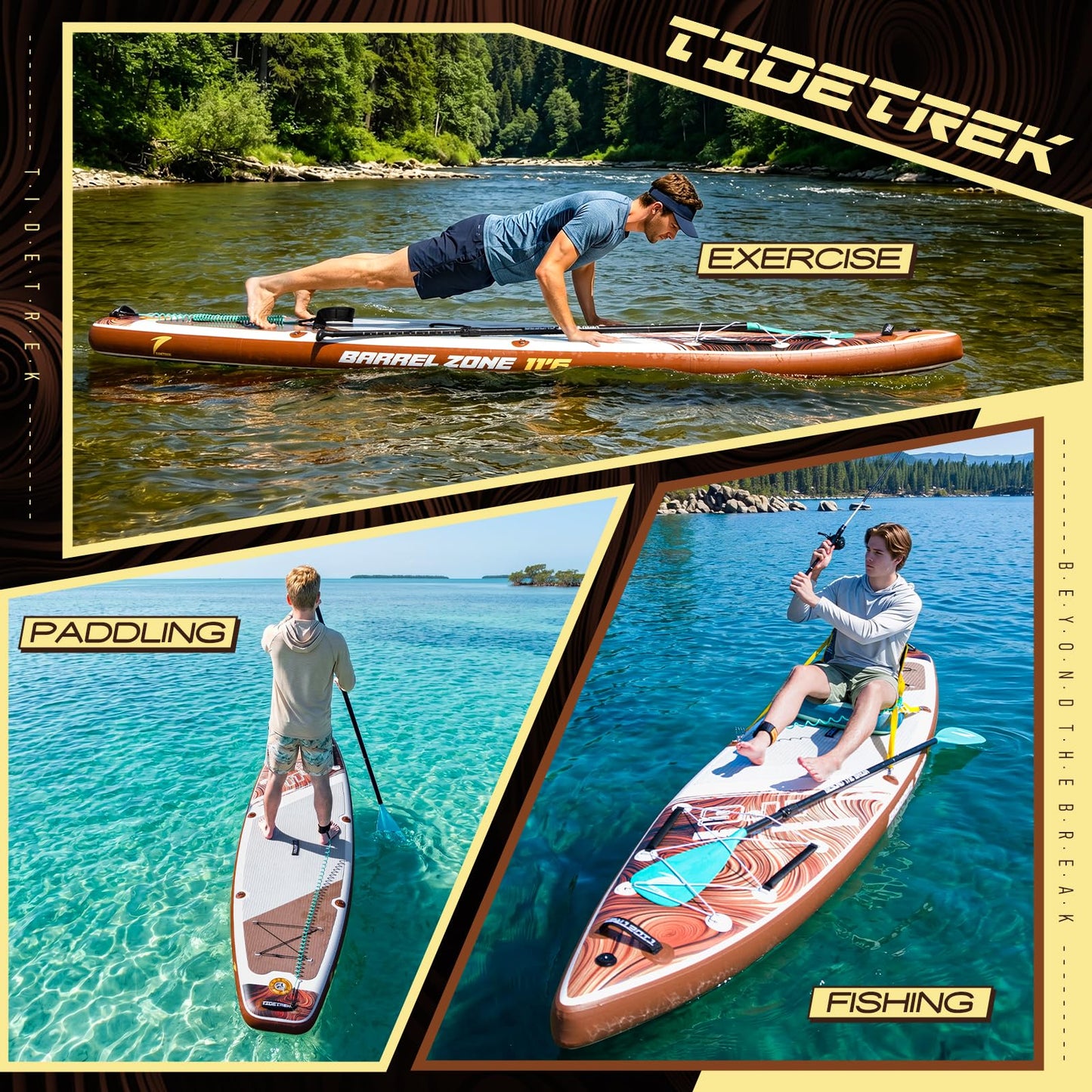 TIDETREK 11'6" Inflatable Stand Up Paddle Boards, Premium SUP Accessories, Non-Slip Comfort Deck for Youth & Adults (Amber Drift/Kayak Seat)
