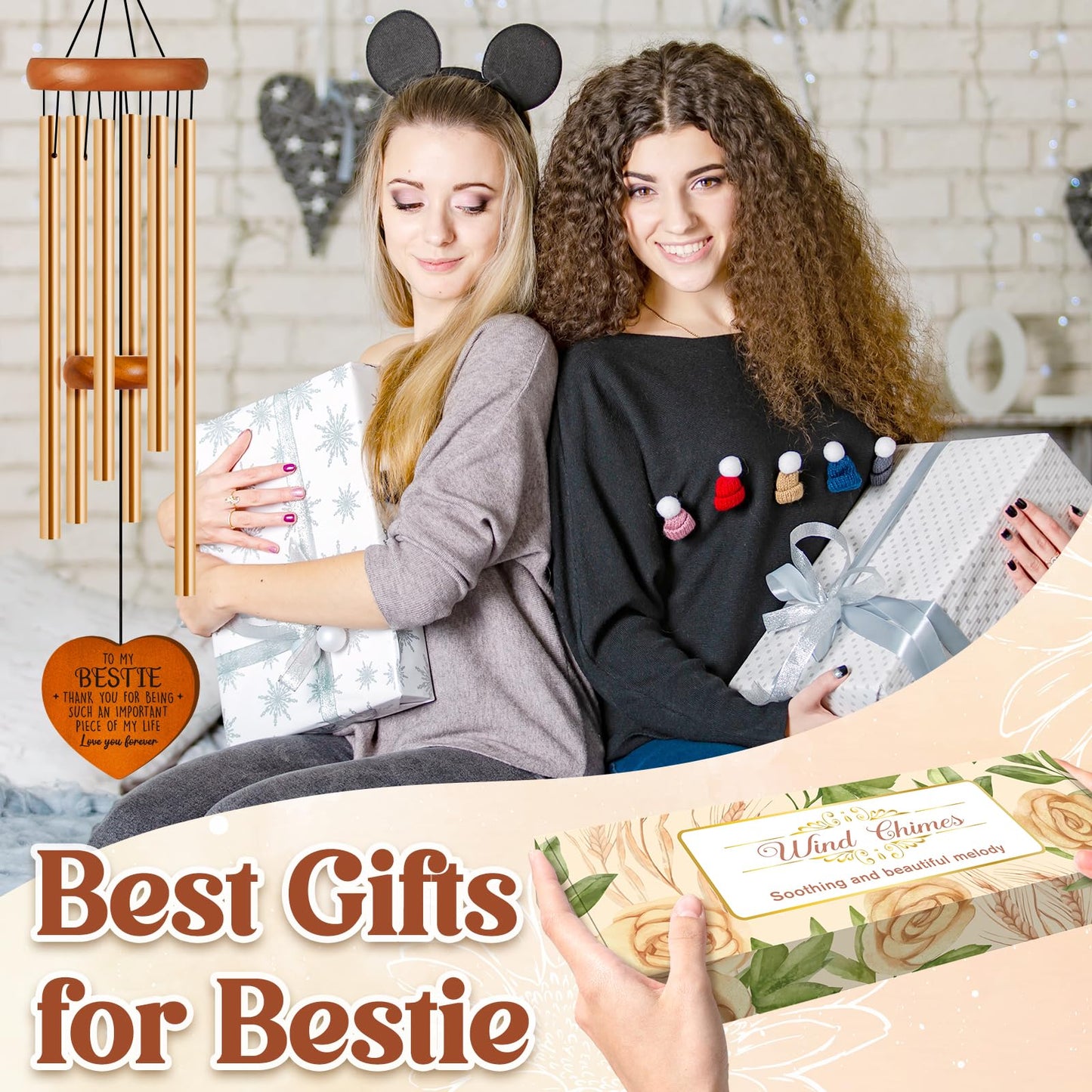 Bestie Gifts for Women, Best Friend Wind Chimes, Friendship Bestie Happy Birthday Gift for Women, Graduation Thanksgiving for Friends Female BFF