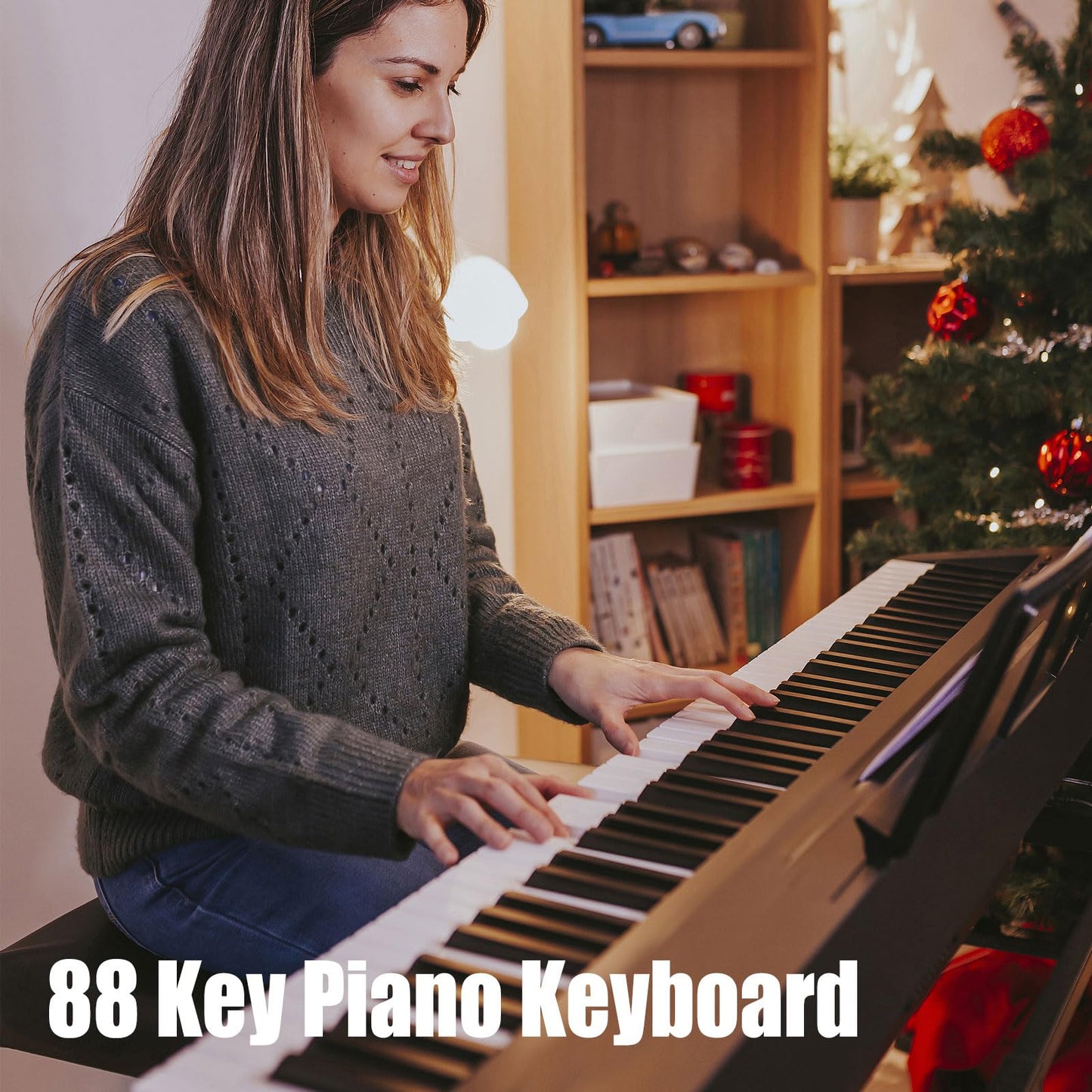 88 Key Digital Piano, Electric Piano Keyboard with Semi Weighted Keys, Keyboard Piano with Sustain Pedal, Power Adapter, Stand, Carrying Case, Headphones, USB-MIDI Compatibility, for Beginner Adults