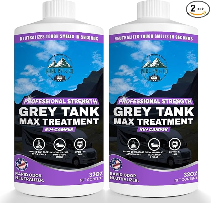 Grey Water Tank Treatment (32oz, 2 Pack) | Fast-Acting RV Holding Tank Treatment | Camper Toilet & RV Black Tank Cleaner | Enzymatic Odor Eliminator | Safe for Septic & Marine Systems
