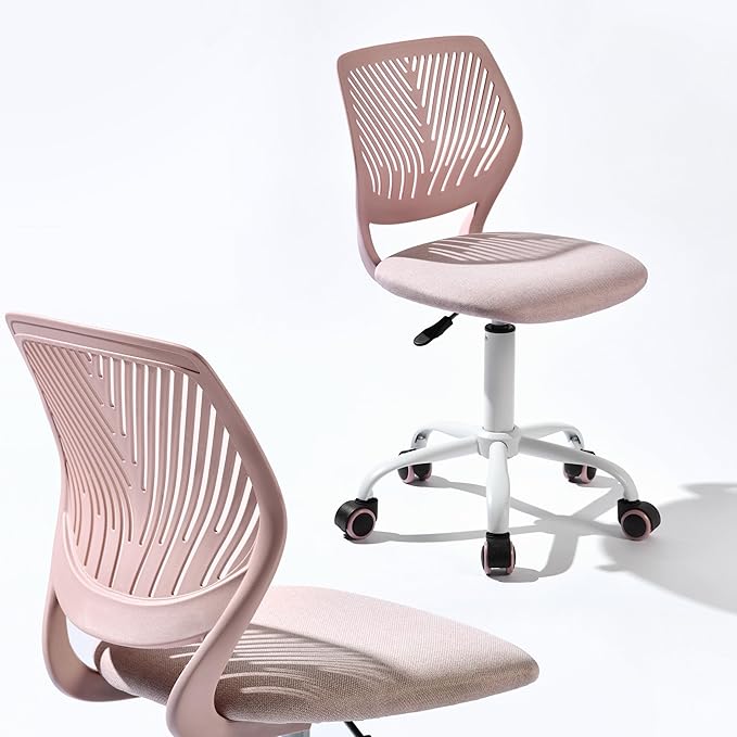Armless Home Office Desk Chair, Colorful Task Chair with Soft Mesh Padded Cushion, Height Adjustable Swivel Study Computer Chair for for Girls Boys Teens (Pink Ⅰ, 1PC)