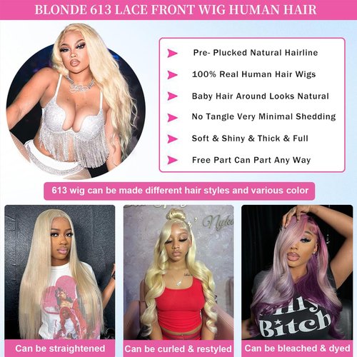 MYDIVA 613 13x6 Lace Front Wig Human Hair Body Wave Blonde Wig Human Hair 200% Density 613 HD Lace Frontal Wig Blonde Lace Front Wigs Human Hair Pre Plucked Glueless 613 Wig 22 Inch