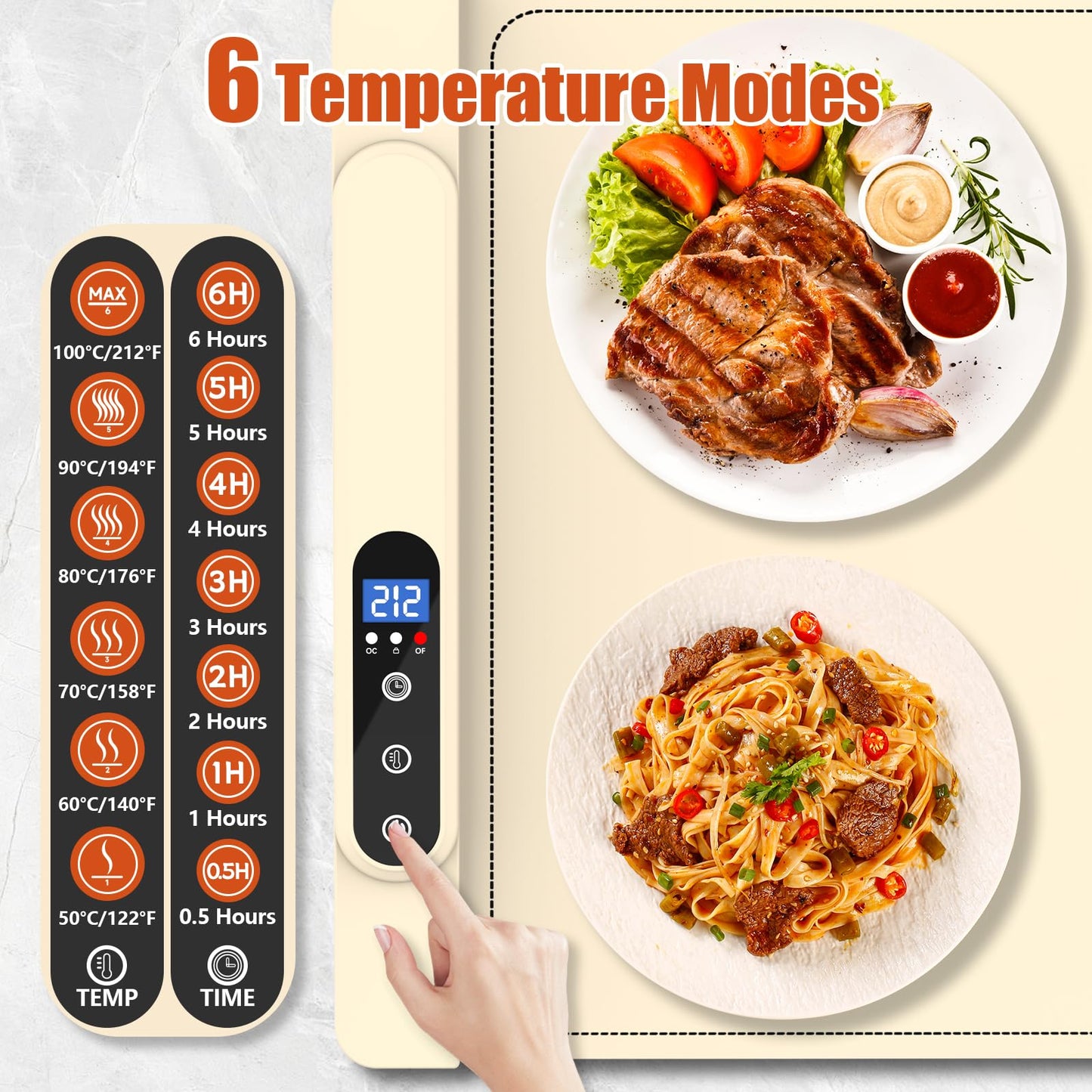 Food Warming Mat,Fast Heating Silicone Electric Warming Tray with 6 Temperature Levels & 7 Timer Settings,Food Warmers for Parties Buffet,Portable Warming Mat for Food,24 x 15 Inches Premium Silicone