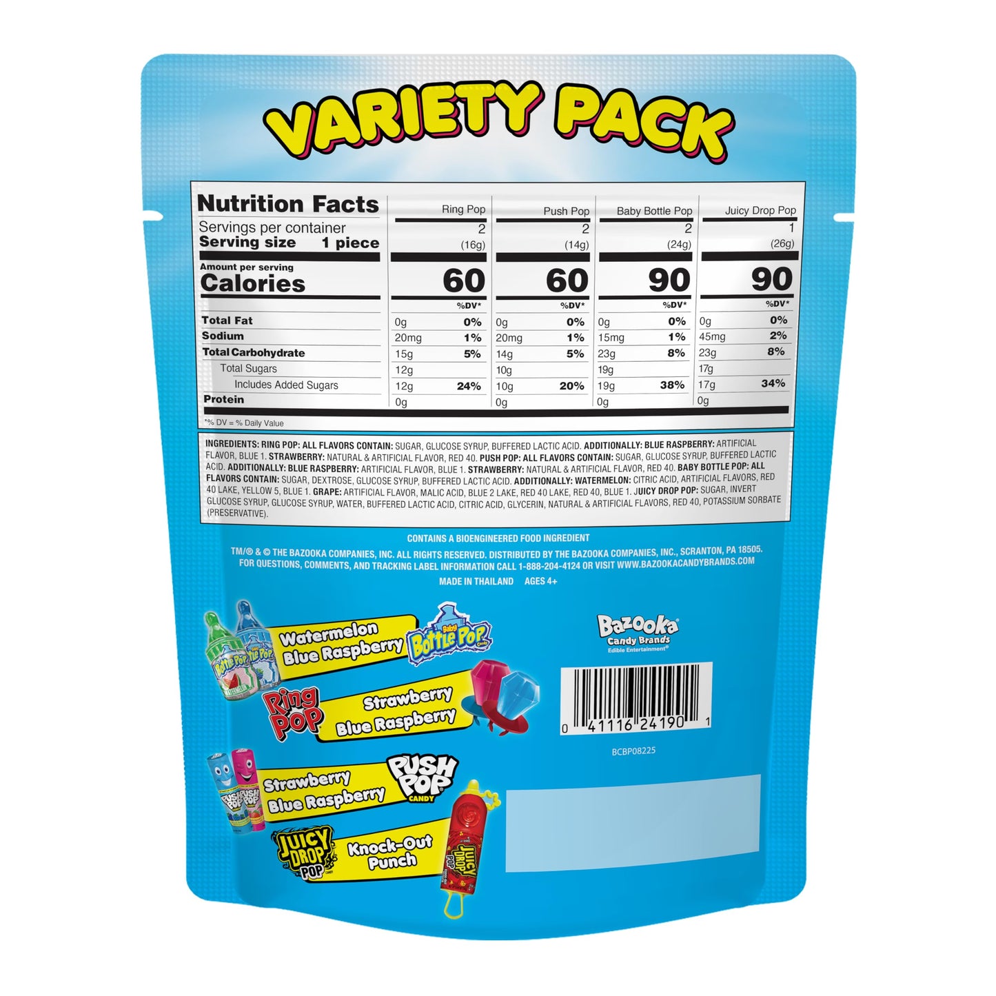 Assorted Candy Variety Pack 7 Count Lollipops - Ring Pop, Push Pop, Baby Bottle Pop & Juicy Drop - Ideal for Kids Party Favors, Party Favor Bags by Bazooka Brands