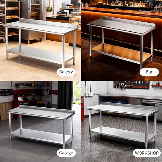 Mioleu Commercial Stainless Steel Table 60 x 24 Inches Heavy Duty Prep & Work Metal Desk with Blacksplash & Adjustable Undershelf for Kitchen Restaurant Home Garage Warehouse