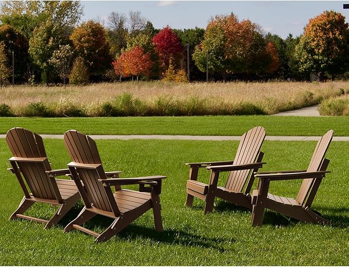 FUNBERRY Folding Adirondack Chair Set of 6, All Weather HDPE Fire Pit Chairs with Cup Holder for Outdoor