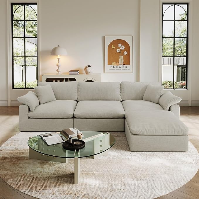 Intuition Decor Oversize Cloud Modular Sectional Sofa,110.8" L Shape 3 Seaters with Chaise Down Filled Comfort Sofa Detachable Couch Cushion Covers for Living Room