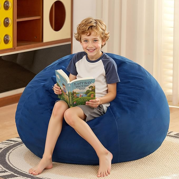 HABUTWAY 2FT Bean Bag Chair, 2' Beanbags Small Bean Bag Chairs with Filling, Teardrop Bean Bag Chair Luxurious Velvet Ultra Soft Fur with Removable Cover (Blue)