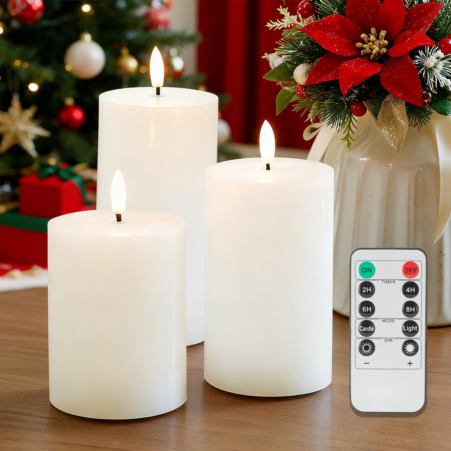 JOIONE Flameless Pillar Candles with Remote Set of 3, Real Wax LED Battery Operated Candles Perfect for Wedding, Home D cor, Da