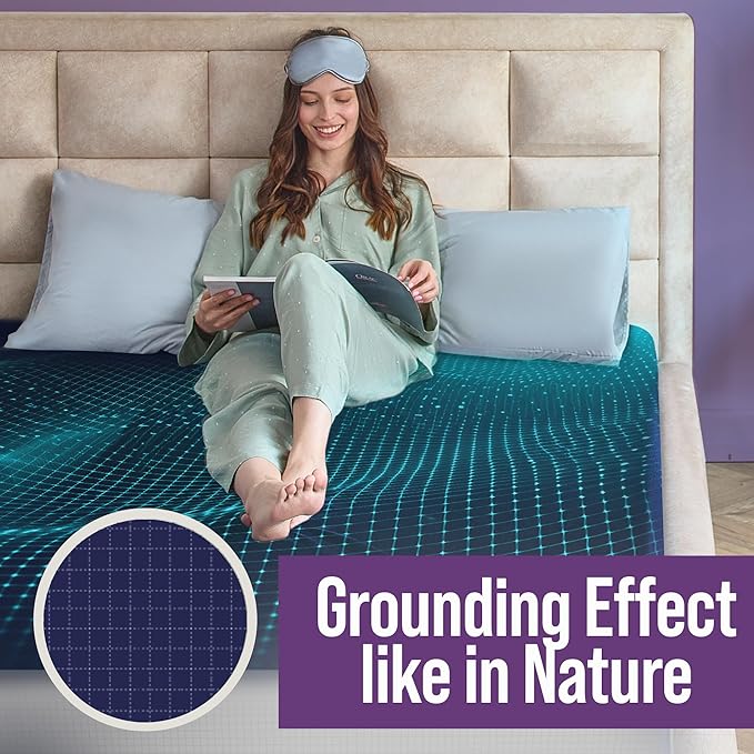 Earth Grounding Sheets Queen Size with 12% Silver Fiber & 4% Silk & 84% Cotton - Dark Blue - SGS Quality Certified Grounded Well Bed Sheet - Conductive Fitted Sheet for Better Sleep