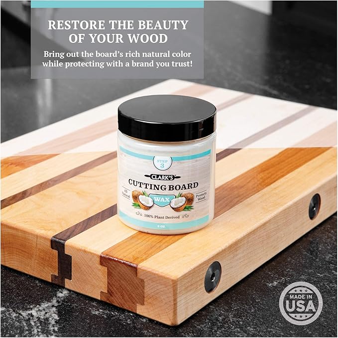 CLARK'S Cutting Board Care Kit with Coconut Oil - Includes Butcher Block Oil and Wax - Made with Refined Coconut Oil, Natural Beeswax, and Carnauba Wax - For Kitchen Countertops and Butcher Blocks