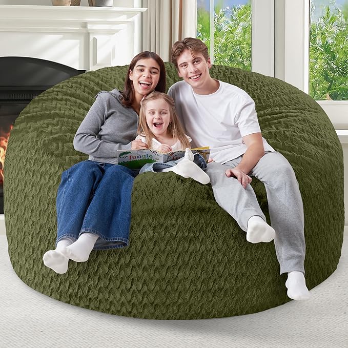 5FT Bean Bag Chair,Giant Bean Bag Chairs for Adults,Big Bean Bags with Memory Foam Filled, Large Beanbag Chairs with Chevron Plush Cover-Green