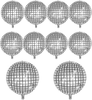 10 PCS Silver Disco Balloon 4D Round Balloon 70s 80s 90s Theme Disco Balloon Decorations Bachelorette Party Birthday Party...