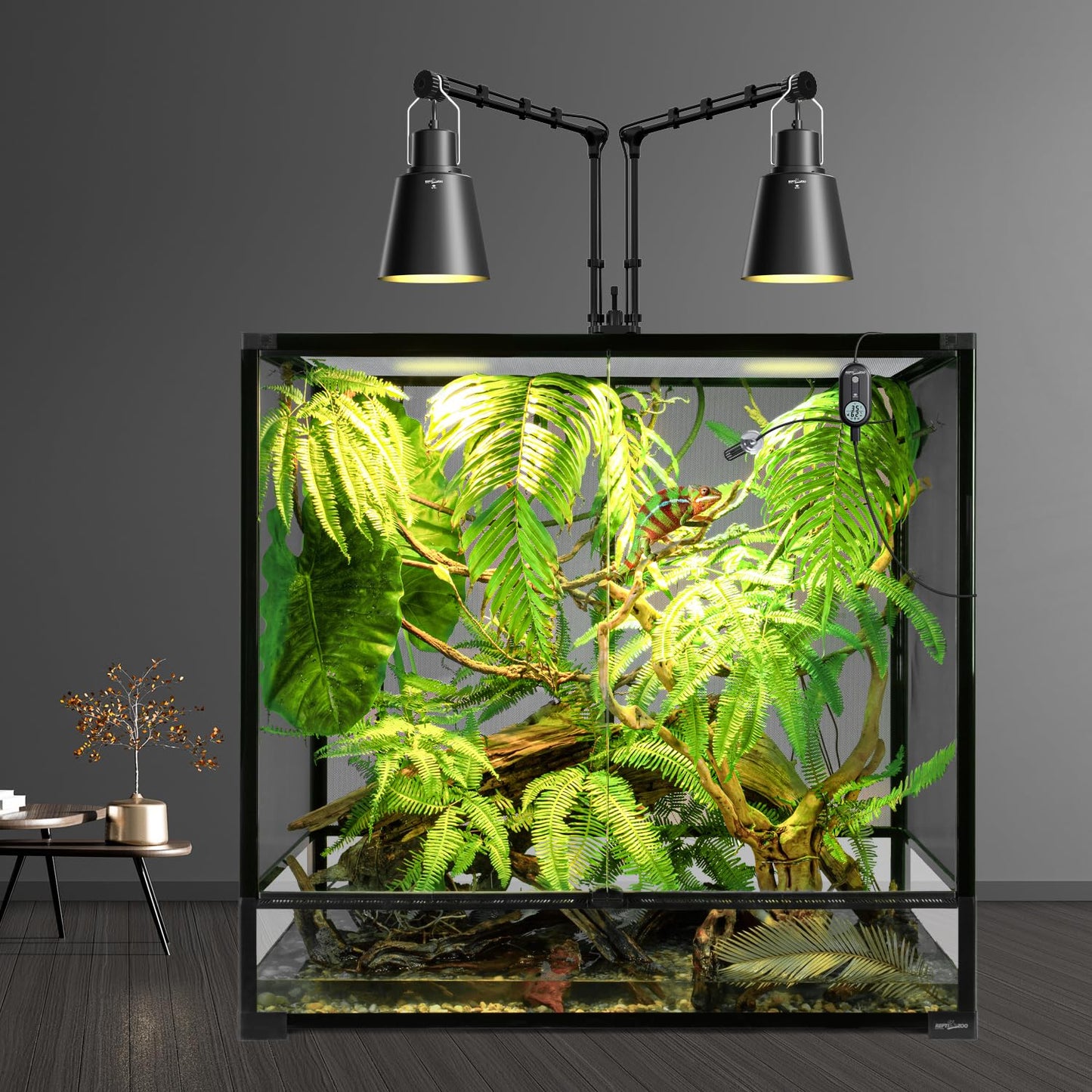 REPTI ZOO Smart WiFi Deep Dome Lamp Fixture & Thermostat Hygrostat Controller with Timing Combo, Reptile Light Fixture Reflector Cap, Day-Night Temperature & Humidity Monitor Control for Reptile Tank