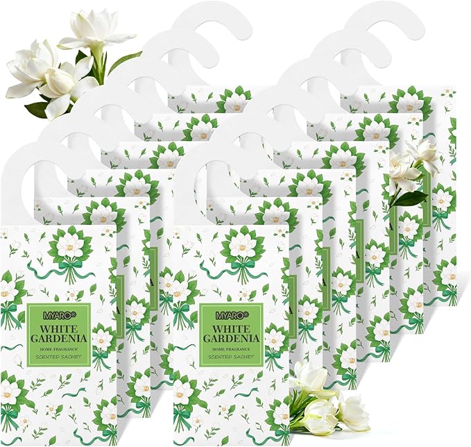 MYARO Large Hanging Sachets Scented for Drawer and Closet, 12 Pcs Potpourri Bags Long Lasting Air Freshener for Home Car House (White Gardenia)