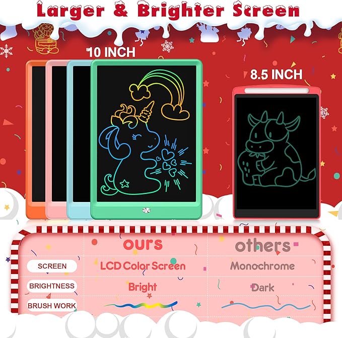FLUESTON LCD Writing Tablet, Doodle Board Toys Gifts for 3-8 Year Old Girls Boys, 10 Inch Colorful Electronic Board Drawing Pad for Kids, Gifts for Toddler Educational Learning Travel Christmas, Green
