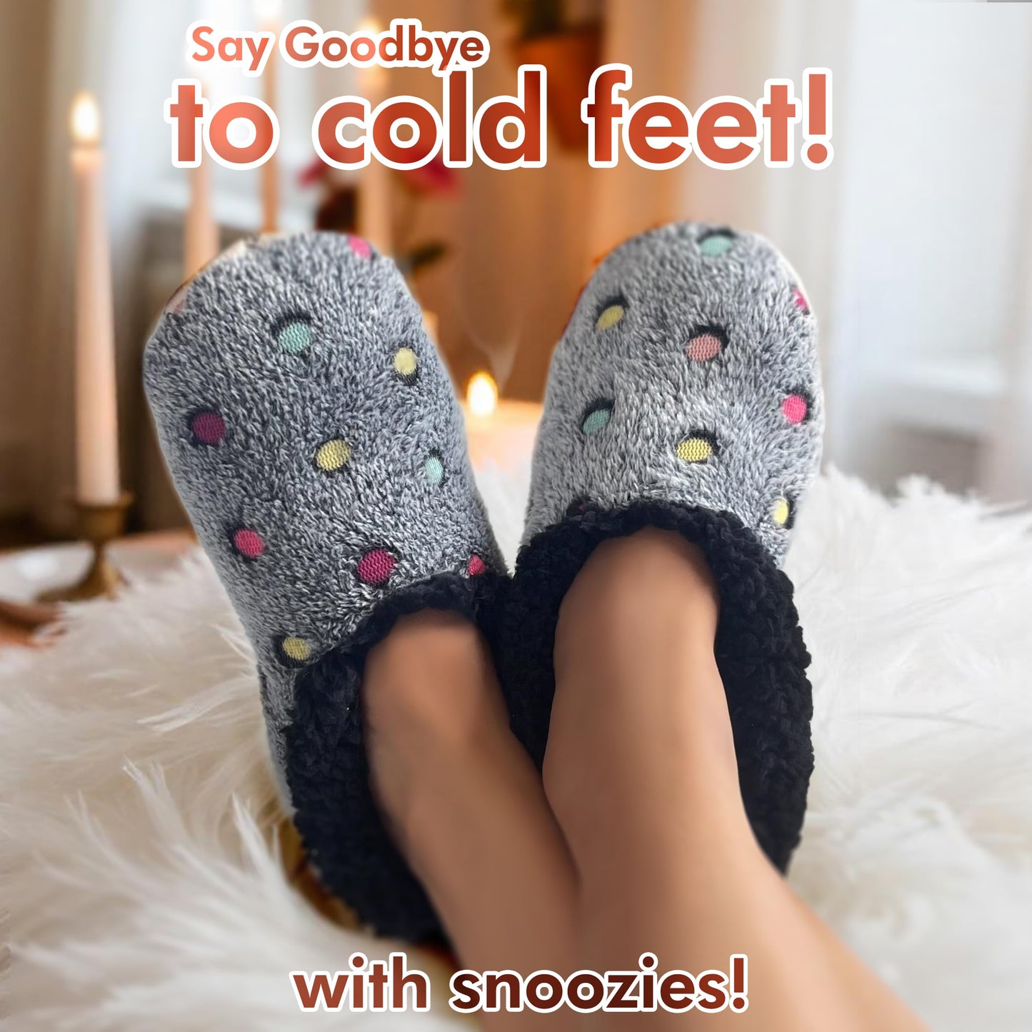Snoozies Slippers for Women | Lotsa Dots Colorful Cozy Sherpa Slipper Socks | Womens House Slippers | Cozy Slippers for Women | Fuzzy Slippers | Black | Large